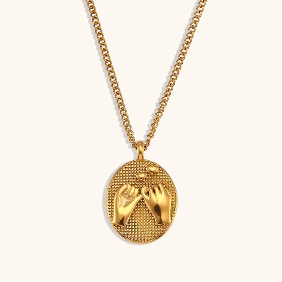 Pinky Promise Oval Pendant Necklace Friendship Gift For Her 18K Gold Plated